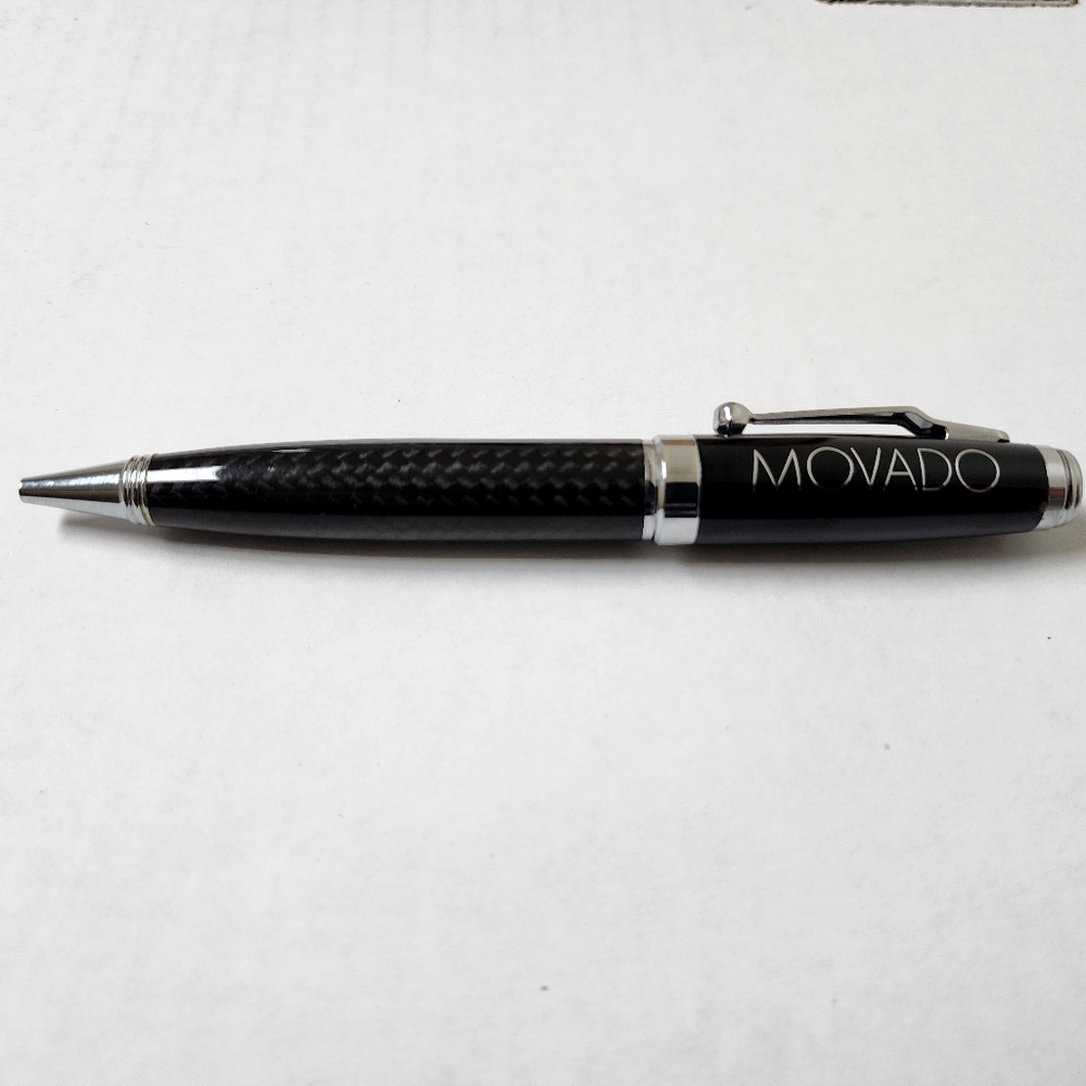 MOVADO Pen BLACK & SILVER CARBON FIBER PEN w/ Velvet Cover Back to School Gift - Picture 4 of 4